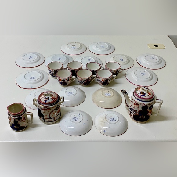 19th Century Vtg Gaudy Welsh Oyster Pattern 25 Piece Miniature Child’s Tea Set - Picture 4 of 16